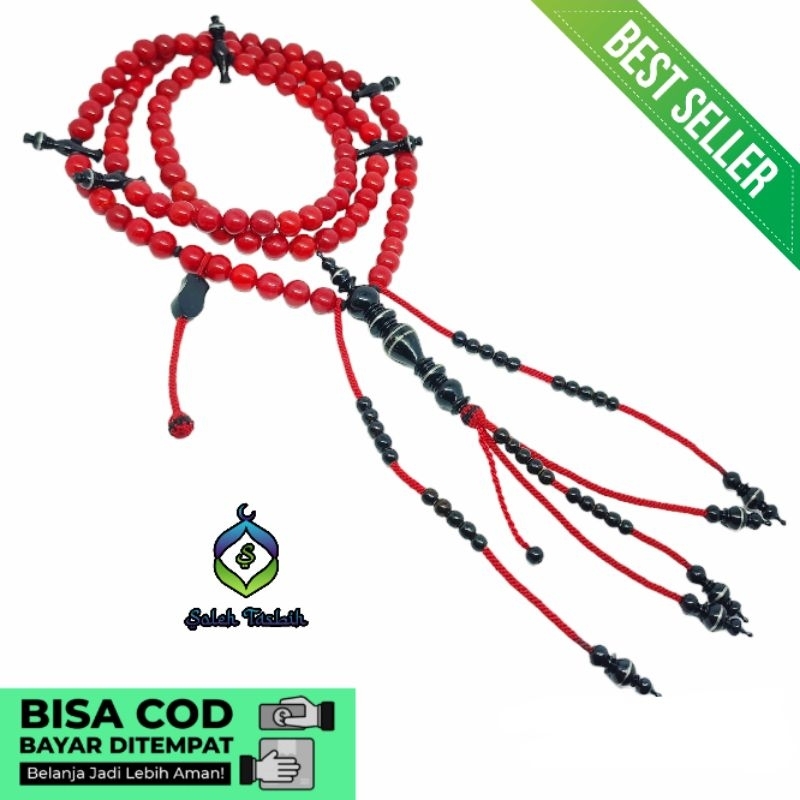 Tasbih Tijani Super Bahan Batu Coral Marjan Merah asli original