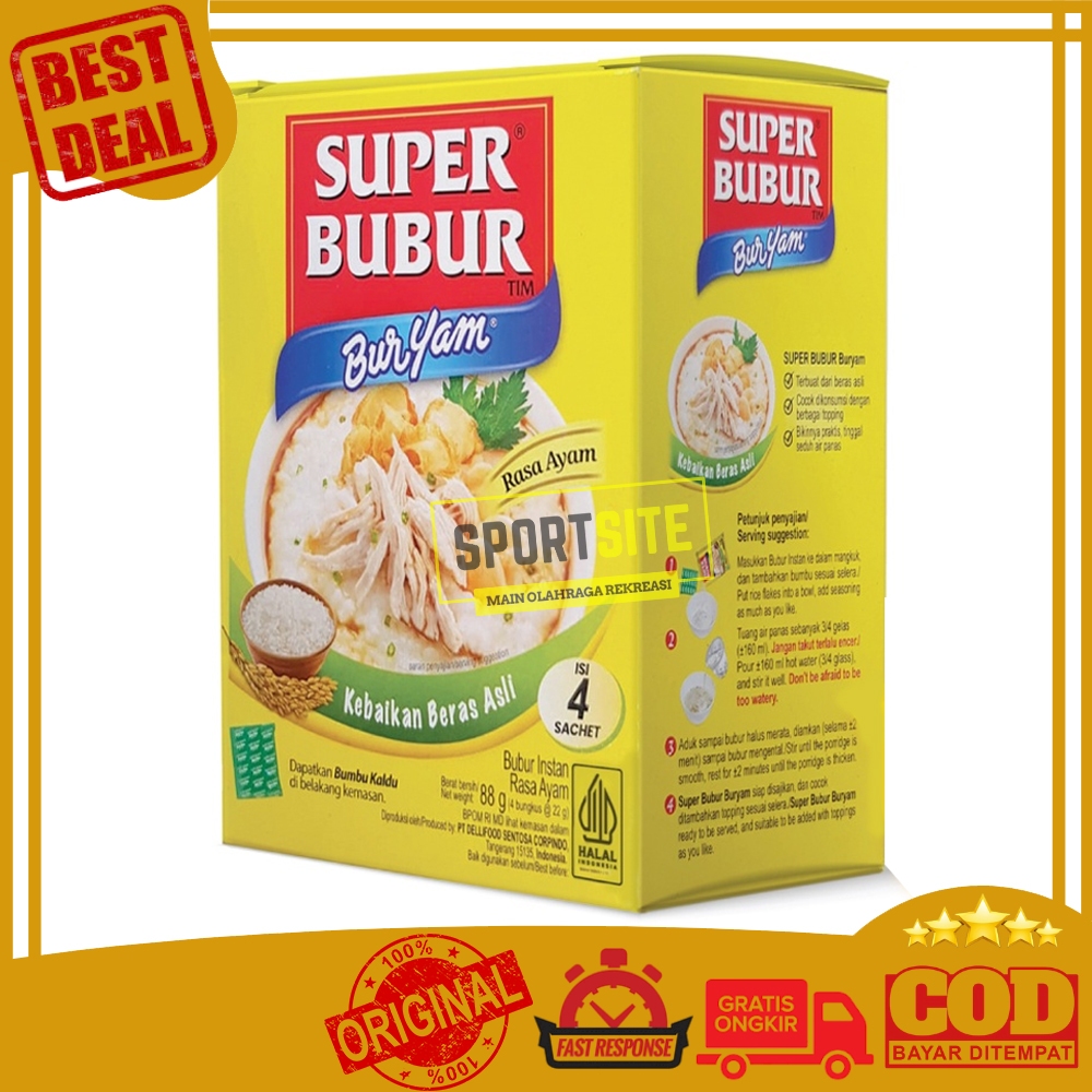 Super Bubur Buryam Isi 4 Sachet Rasa Ayam ( 4 Bungkus @ 22 g ) Makanan Sarapan Praktis Bubur Instan 