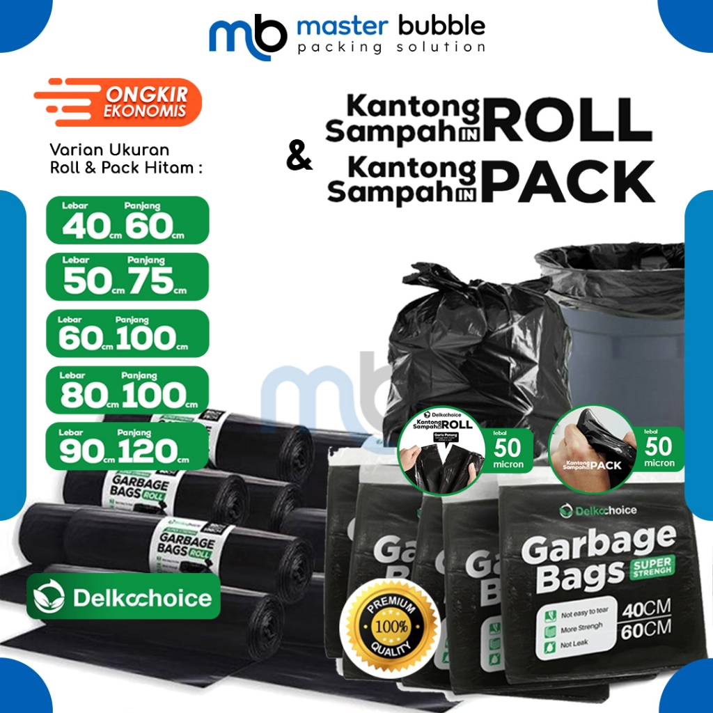 Kantong Plastik Sampah Roll Pack Hitam Trash Bag / Garbage Bags Tebal Delkochoice