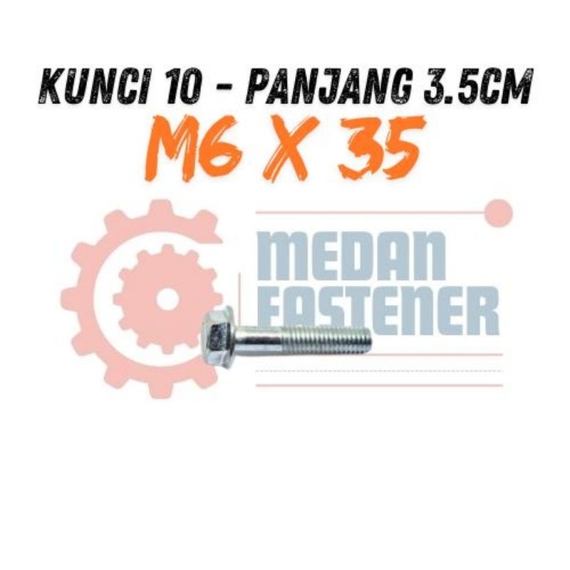 Flange Bolt M6x35 Putih Baut 10 / Flange Bolt Kunci 10 M6x35 Putih