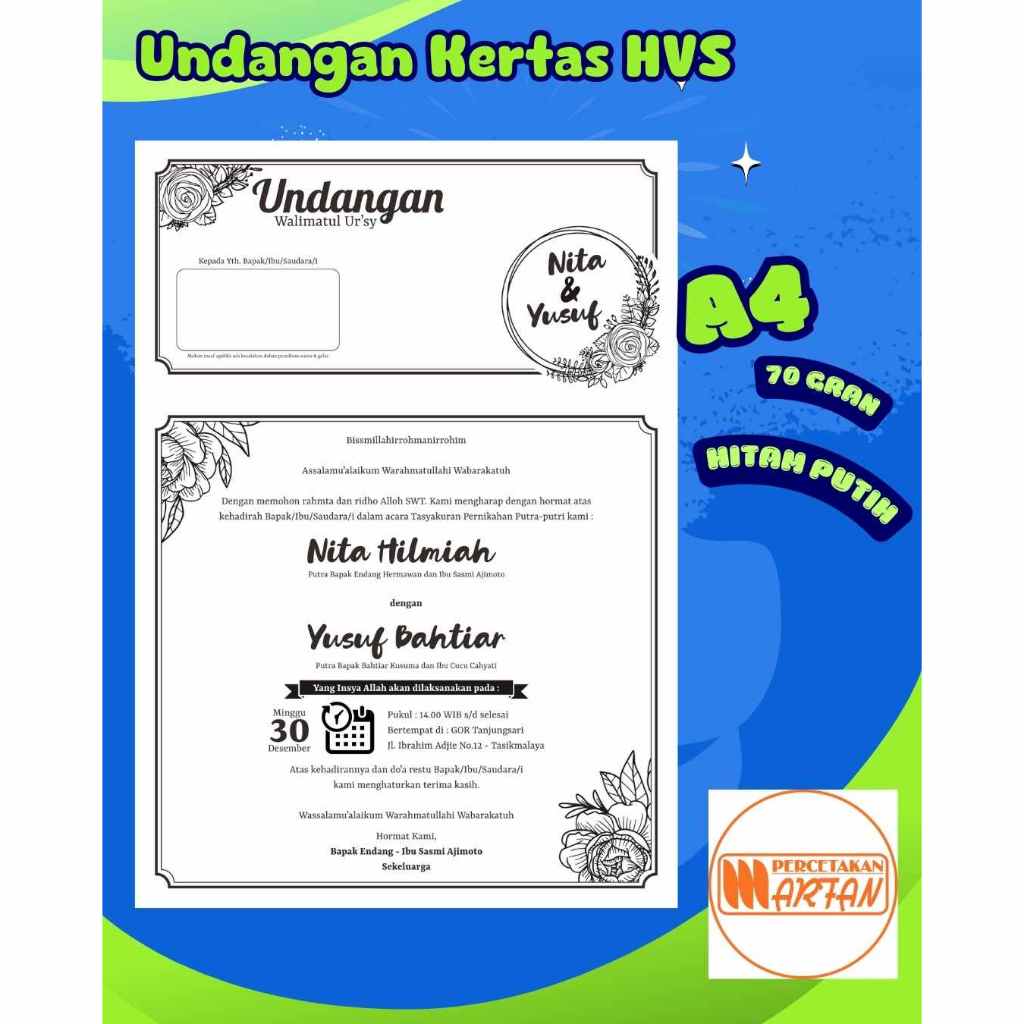 Undangan Walimah & Khitan HVS Elegan FOTOCOPY– Cetak Cepat & Harga Hemat