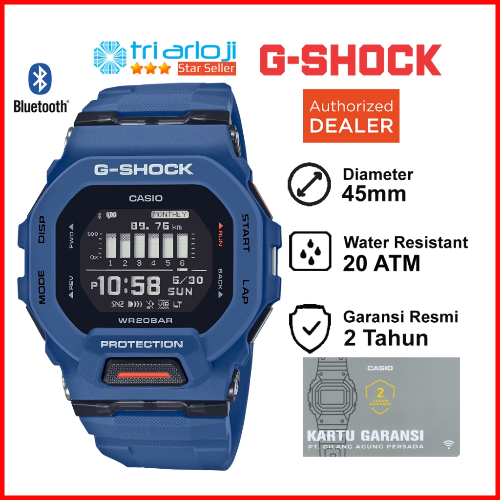 Casio G-SHOCK GBD-200-2DR Jam Tangan Pria GSHOCK GBD200 GBD-200-2DR G-SQUAD GBD-200 Bluetooth Biru