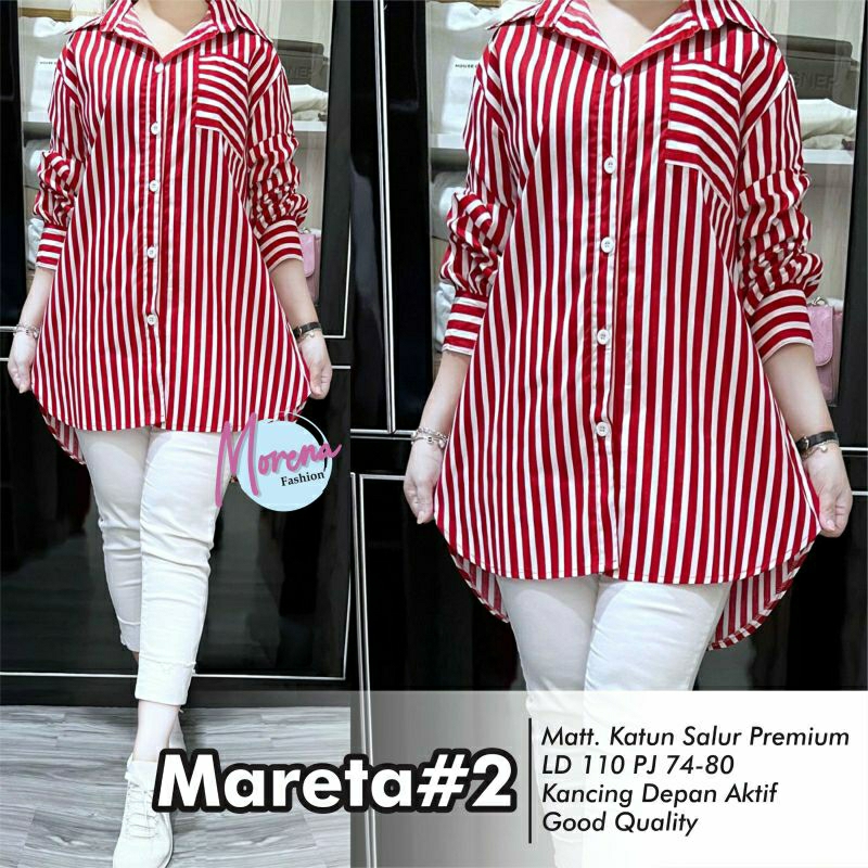 Mareta tunik merah putih kemerdekaan katun salur garis jumbo LD 110 XL
