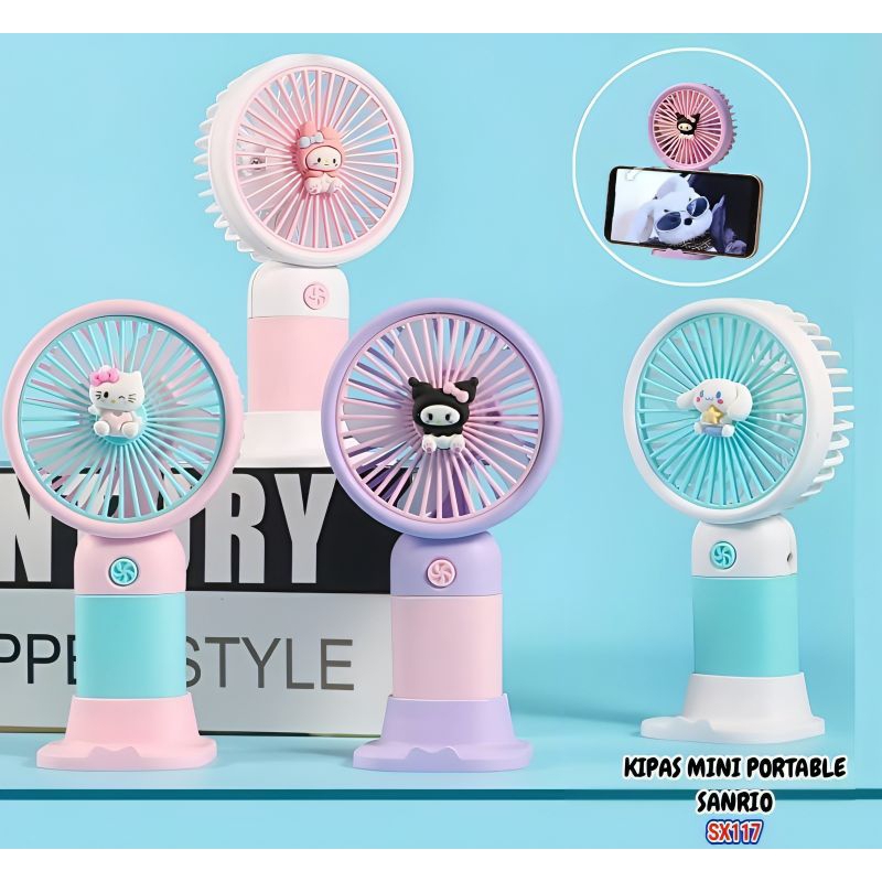 Kipas Angin Tangan Baterai Cas - Mini Fan Portable Kipas Genggang Duduk Tempat Holder Handphone HP U
