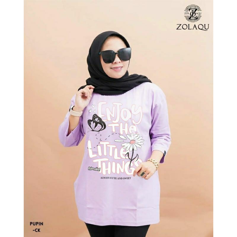 BAJU ATASAN KAOS DISTRO ZOLAQU POLOS SEMITUNIK PUPIN TEBAL ZLQ WANITA LENGAN PANJANG KOMBINASI SETRI