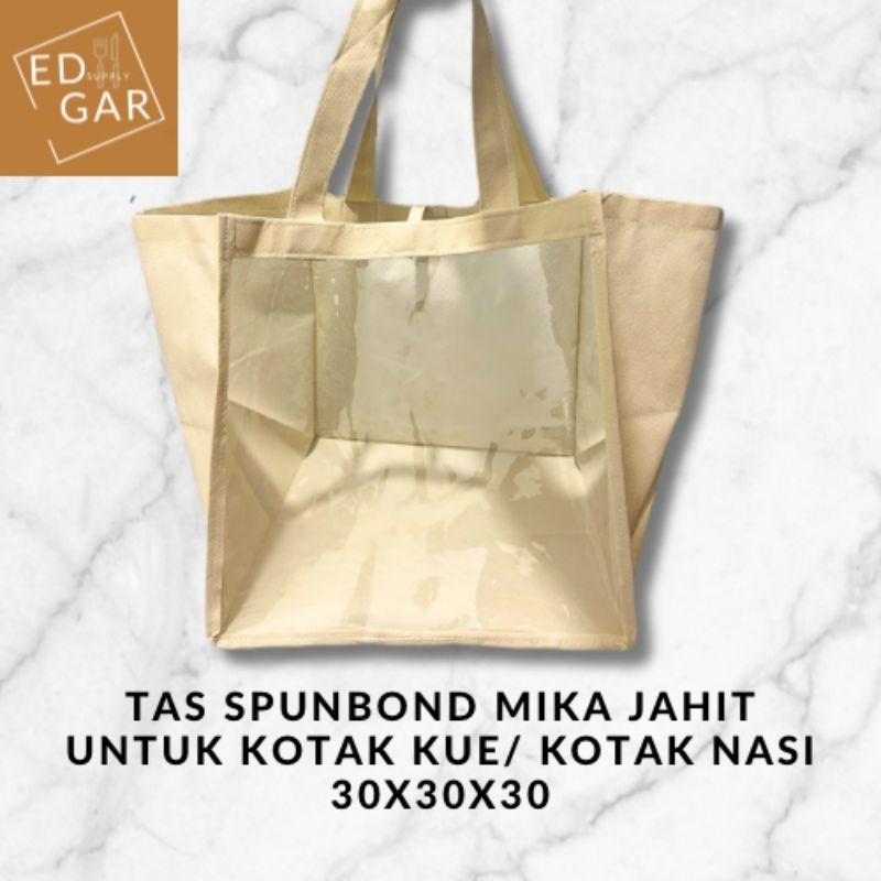 

tas spunbond mika jahit / tas handle mika/ tas box kue/ tas kotak kue / tas kotak nasi / tas hampers / tas kado 30x30x30