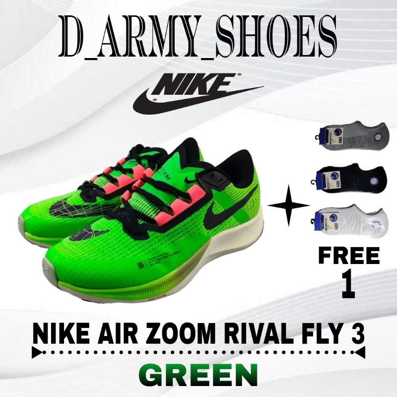 Sepatu Olahraga Running Pria Nike Air Zoom Rival Fly 3 Green Free Kaos Kaki