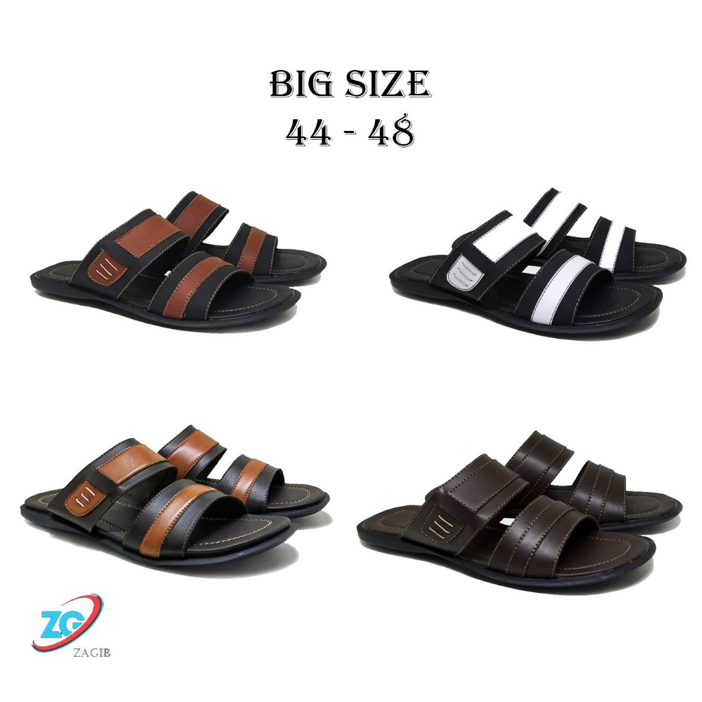 Zagib Louis Big Size Sandal Pria Casual Formal Jumbo Sendal Slide Slop Ukuran Besar Bahan Kulit Asli