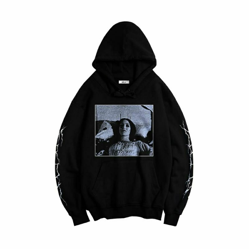 SWEATER HOODIE BOXY GOD IS LIFE BLACK • MRJN • HOODIE OVERSIZE PRIA WANITA