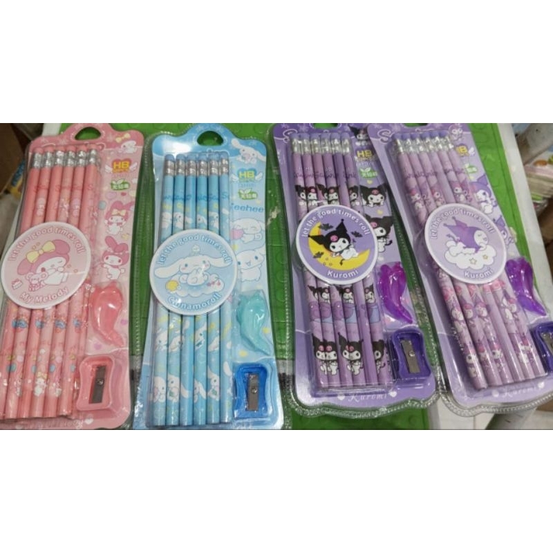 

12pcs Pensil + 1pcs Rautan Kuromi Cinnamoroll Melody