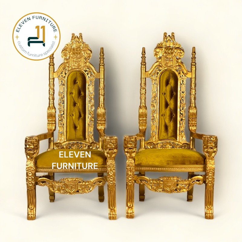 Kursi Raja Ukir Singa Mawar Mewah Kayu Jati Emas Jepara Mebel Murah Grosir Eleven Furniture