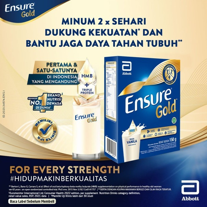 

Promo 1 Box Ensure Gold HMB Vanila 150 g - Nutrisi Dewasa Rendah Laktosa