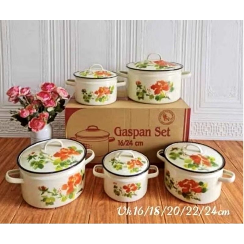 Panci Gaspan set 5 pcs kembang TEBAL ORIGINAL / panci kuning / panci kembang / panci sayur / panci s