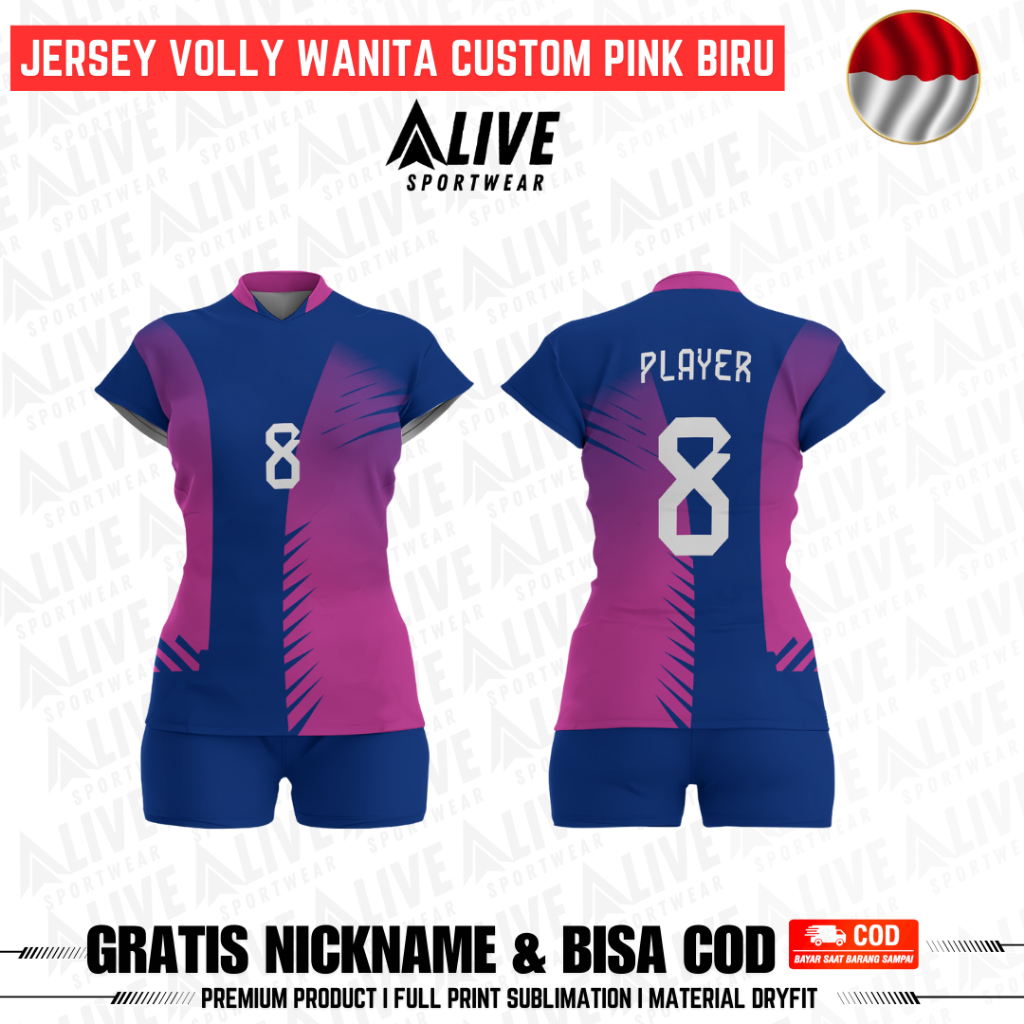 Baju Voli Wanita Costume Gratis Pasang Nama+Nomor Punggung+Nama Team