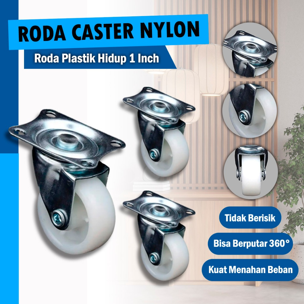 RALALI Roda Nylon Hidup 1 Inch Roda Troli - Roda Caster Plastik Roda Nilon Roda Etalase Berputer 360