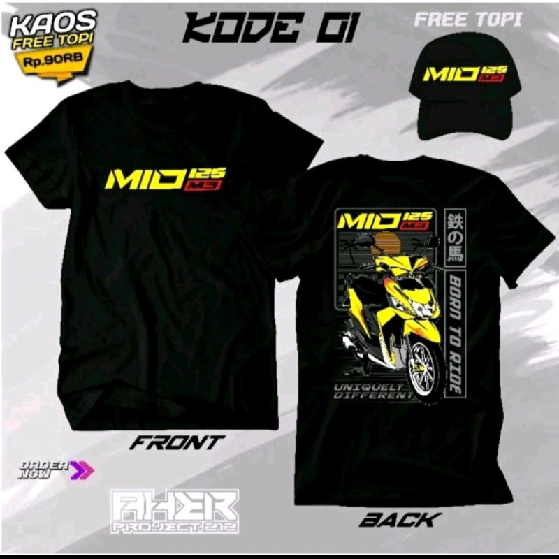 KAOS DESAIN MOTOR MIO M3 FREE TOPI||KAOS MIO M3||KUALITAS PREMIUM