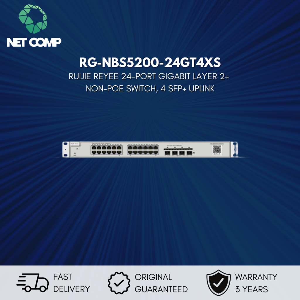 RUIJIE REYEE RG-NBS5200-24GT4XS-P, 24-port Gigabit Layer 3 PoE Switch, 4 SFP+ Uplink