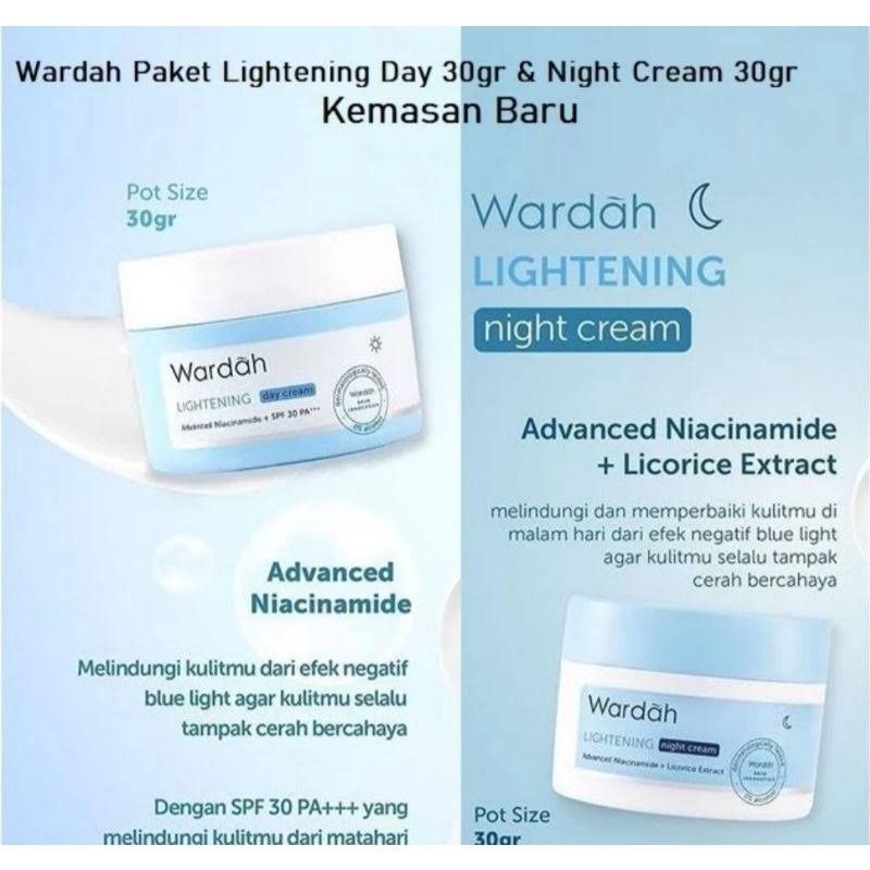 Wardah Lightening Day Cream & Night Cream Pot Size 30 gram Wardah Krim Siang & Krim Malam