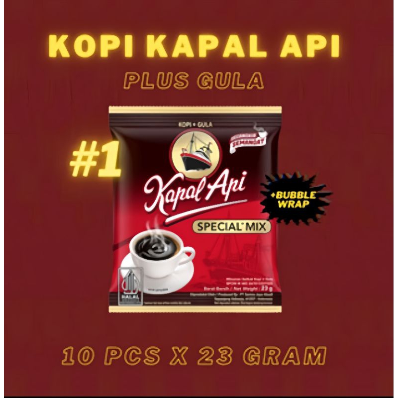 

Kopi Kapal Api Special Mix Plus Gula 23 gram isi 10 pcs (10×23gr)