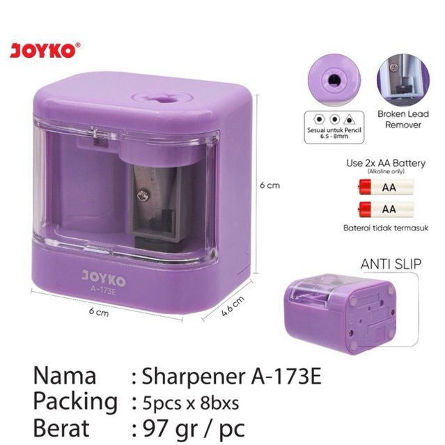 

A-173E Rautan Pensil Elektrik Joyko / PENCIL SHARPENER Electric Untuk Pinsil 6,5 - 8 mm