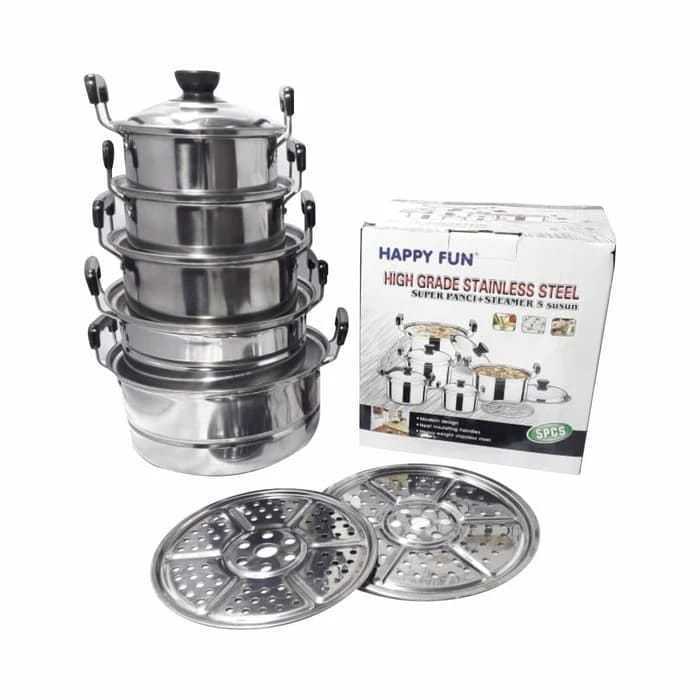 Panci set isi 5 pcs / panci steamer set 5 susun tutup stenlis / Panci + Steamer Set 5 Susun Stainles