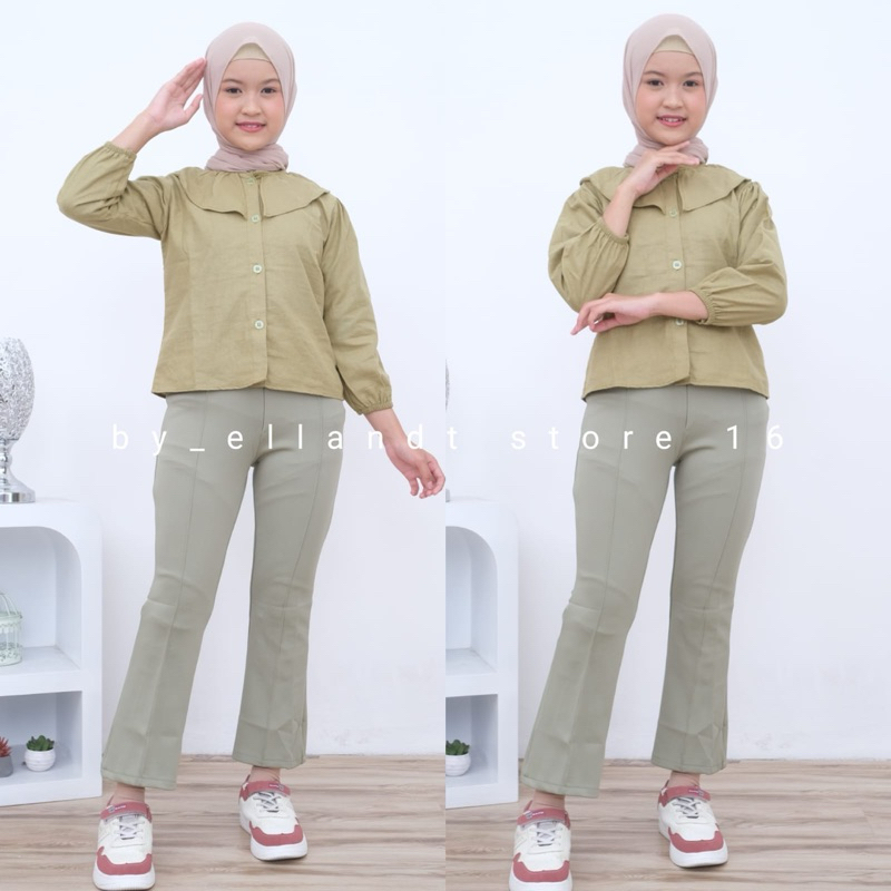 Setelan Anak Perempuan Tanggung Blouse Linen Dan Celana Cutbray/Merry Set