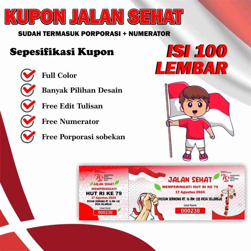 

[PROMO] Cetak Kupon Custom Kupon Agustus Kupon Jalan Sehat 17 Agustus isi 100 lembar