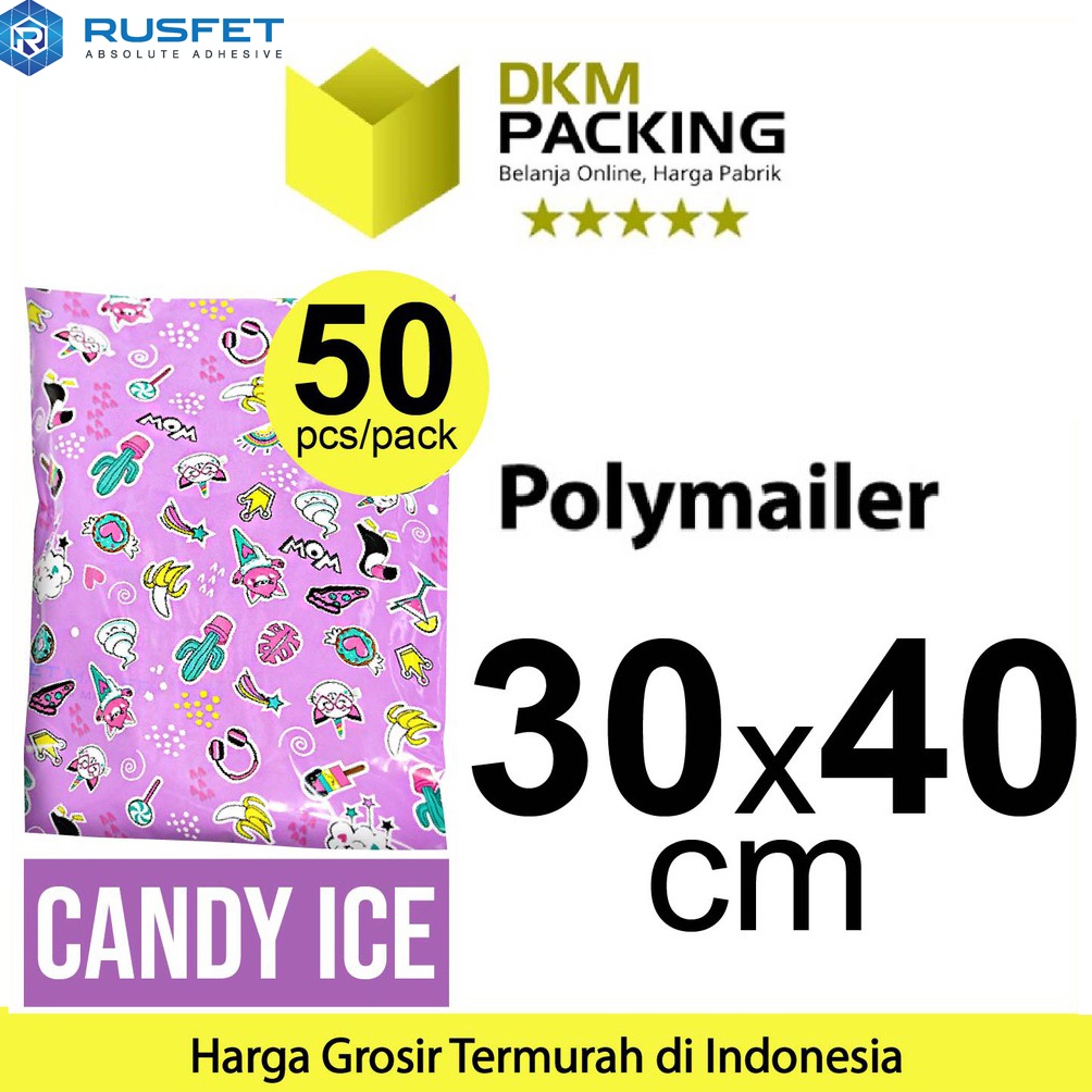 

KODE W42A Polymailer 3cm x 4cm Polimailer Amplop Plastik Packing RUSFET Motif Candy PACK