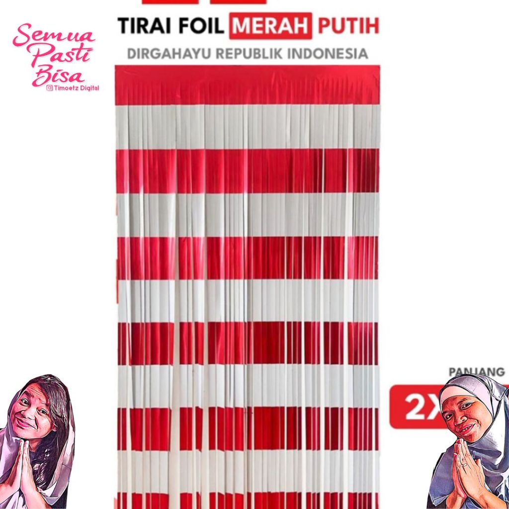 Tirai Rumbai Merah Putih Foil Dekorasi DIRGAHAYU HUT RI / Tirai Backdrop Ulang Tahun Foil