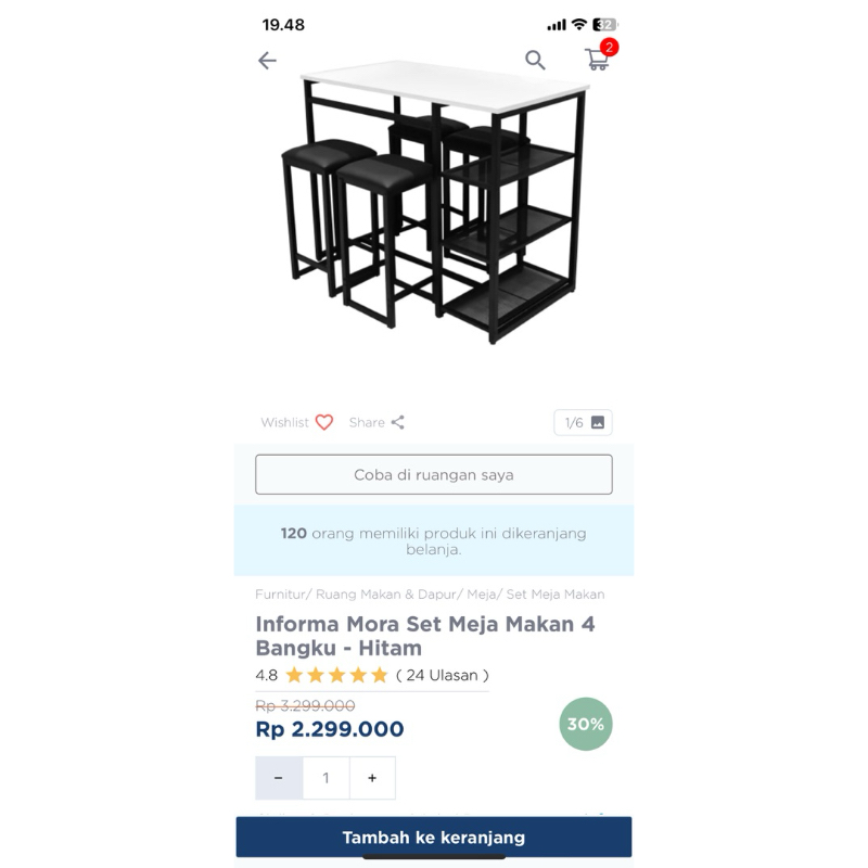 PRELOVED INFORMA MORA MEJA MAKAN SET