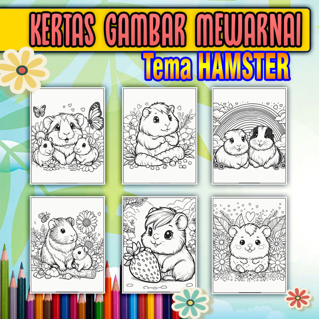 

Kertas Mewarnai Anak paud, sd, smp, sma maupun dewasa kertas tebal ukuran A4 tema HAMSTER