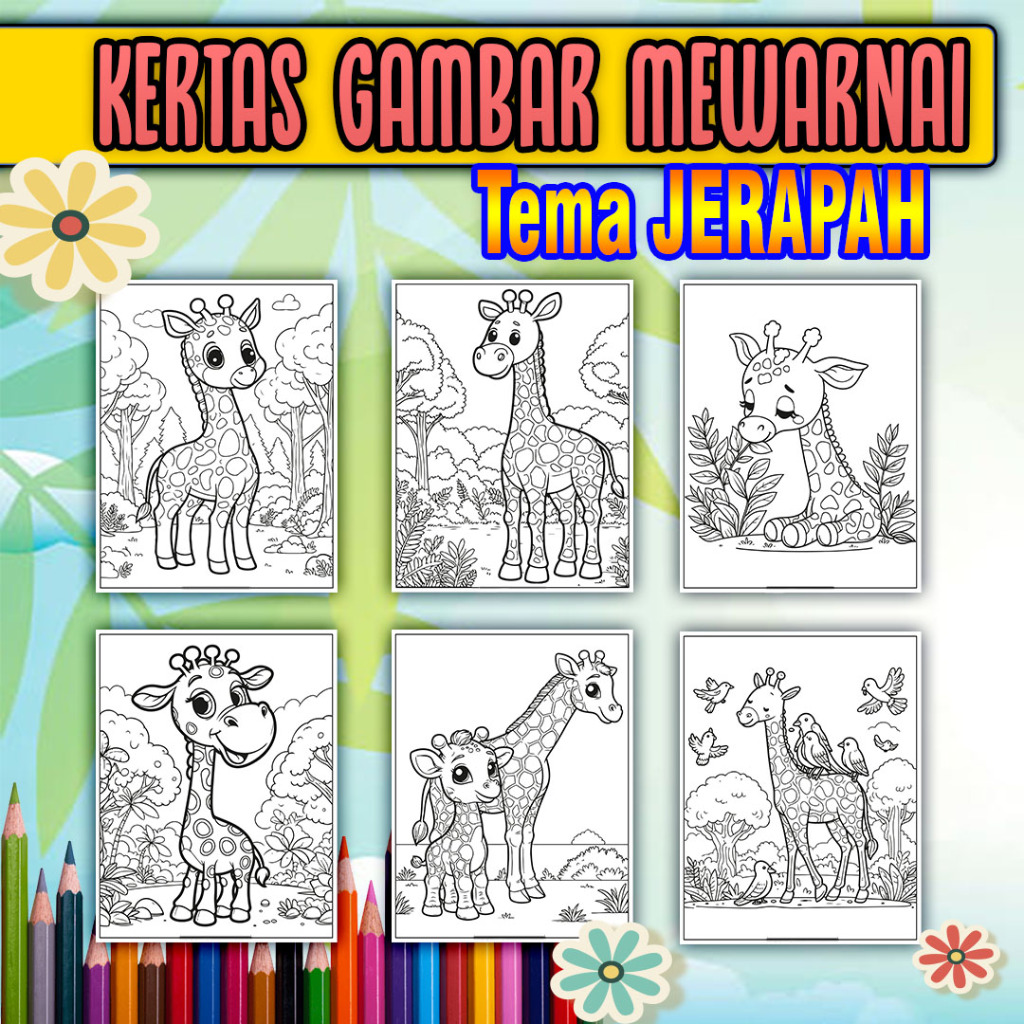 

Kertas Mewarnai Anak paud, sd, smp, sma maupun dewasa kertas tebal ukuran A4 tema JERAPAH