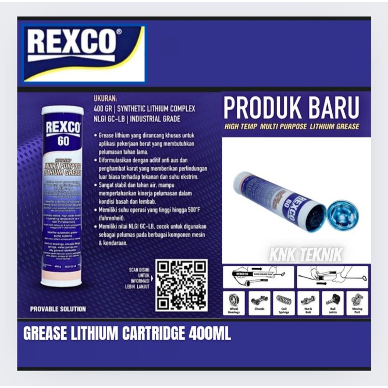 Rexco 60 Grease Lithium Pelumas Pompa Gemuk Grease Gun Stempet Rexco