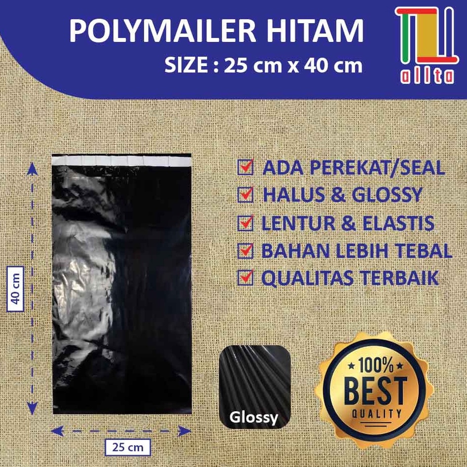 

KODE U17W PLASTIK PACKING OLSHOP PE POLYMAILER kantong kemasan amplop plastik 25X4 HITAM GLOSSY mewah