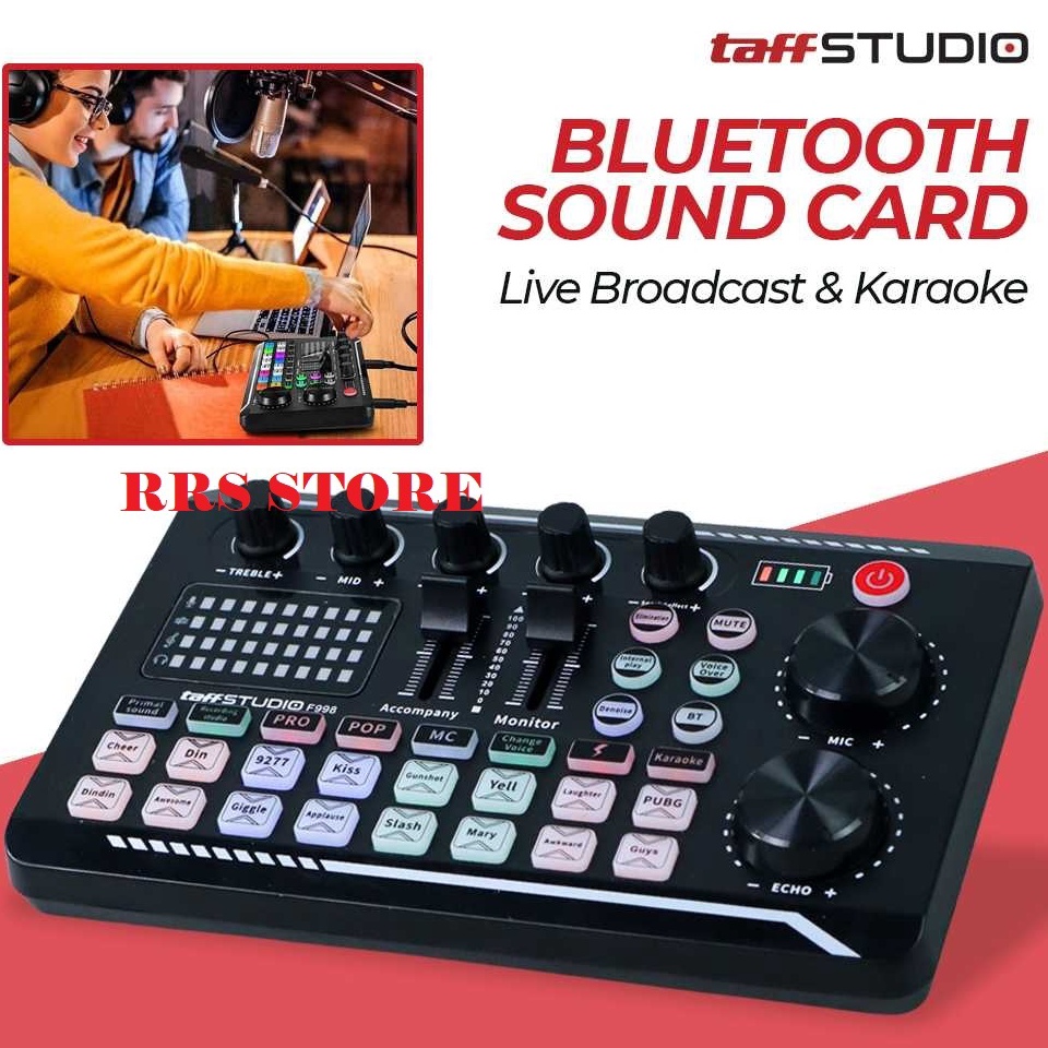 SOUNDCARD V8 F998 Pro Audio Bluetooth Mixer Sound Card Live Broadcast Karaoke  F998 mengatur bass tr