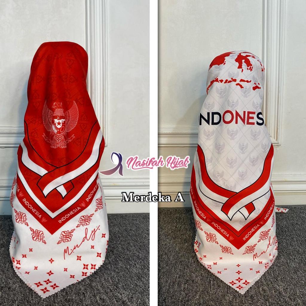 Nasifah Hijab- Jilbab Segi4 Merah Putih Agustusan Indonesia  Hijab Segi Empat Voal Motif Kemerdekaan
