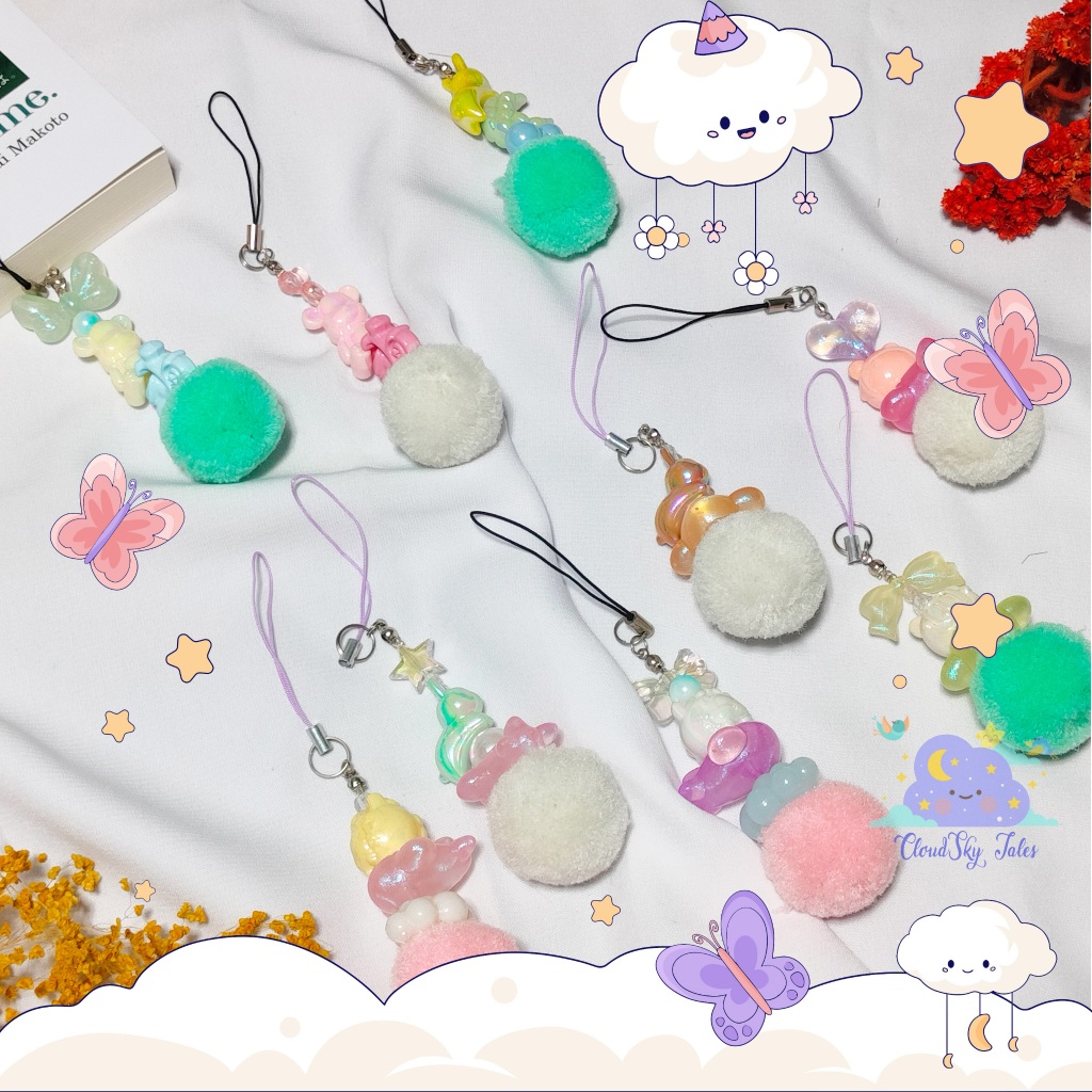 Strap Handphone Seri Pom Pom Kecil Lucu - Gantungan HP Pompom - Strap HP Lucu - Cloudskyshop77