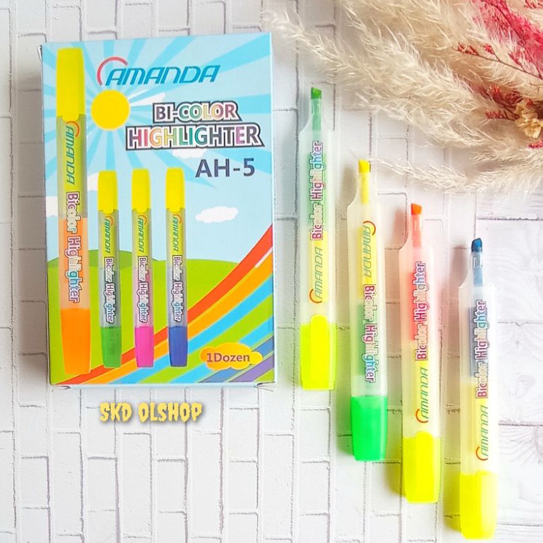 

KODE C73V HIGHLIGHTER PEN DUA WARNA DOUBLE TIP STABILO AMANDA 1 Pack isi 12 Pcs