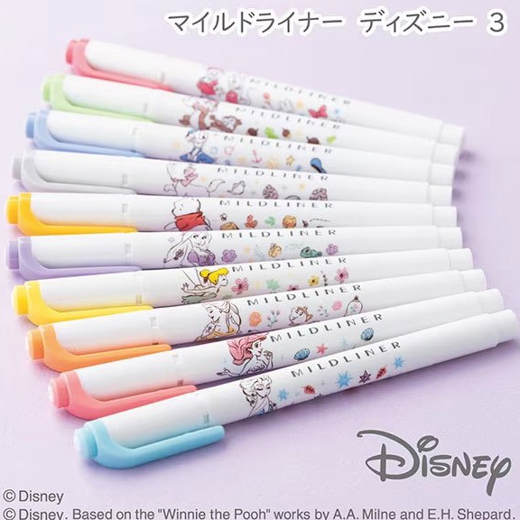 

KODE U55J Zebra Mildliner Disney Princess Ariel Belle Elsa Rapunzel Tinkerbell Marie Mickey Minnie Donald Duck Winnie the Pooh Chip n Dale Double Sided Highlighter Penanda Halaman Limited Edition