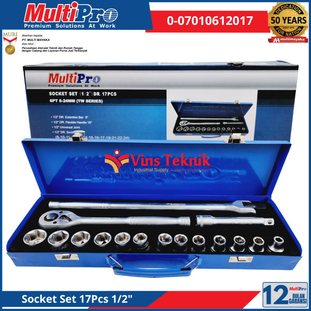 MULTIPRO Shocket Socket Set 17Pcs Kunci Sok kunci Socket Set 1/2" Kunci Set soket