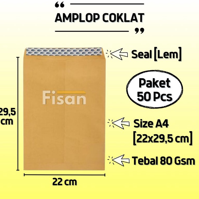 

KODE D33G 5 Pcs Amplop Coklat Polos A4 Seal Lem