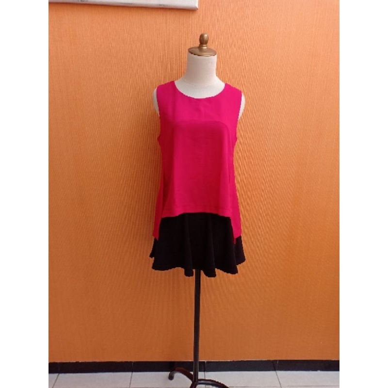 atasan wanita merah M cewek blouse kutung MEWAH santai