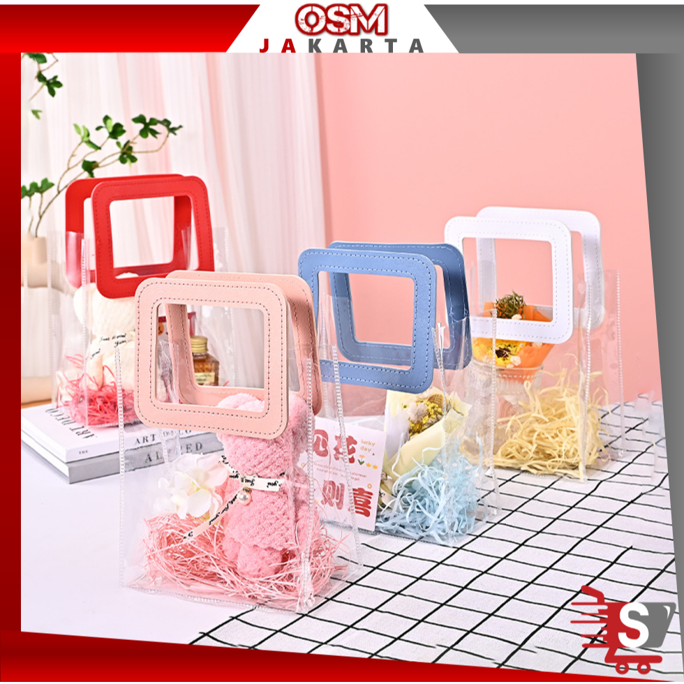 

OSM JKT 6286 Hampers Bag Transparant / Goodie Bag Handle Serbaguna / Tas Kado Motif Polos / Handbag Gift Souvenir Transparant
