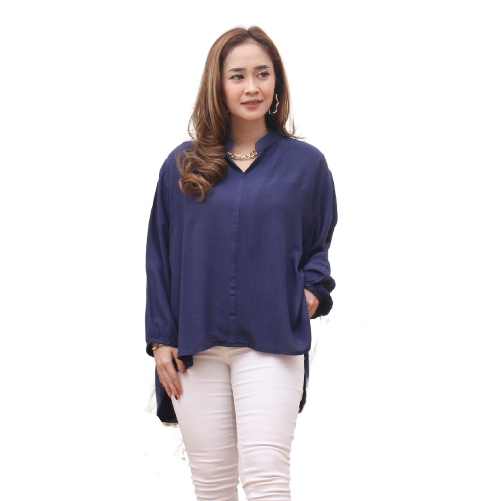 Kemeja Oversize Wanita Blouse Rayon Crinkle Baju Atasan Wanita Lengan Panjang Ukuran Jumbo