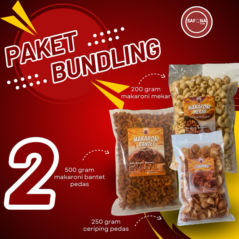 

Paket Bundling 2 [ makaroni bantet pedas, makaroni mekar, ceriping]