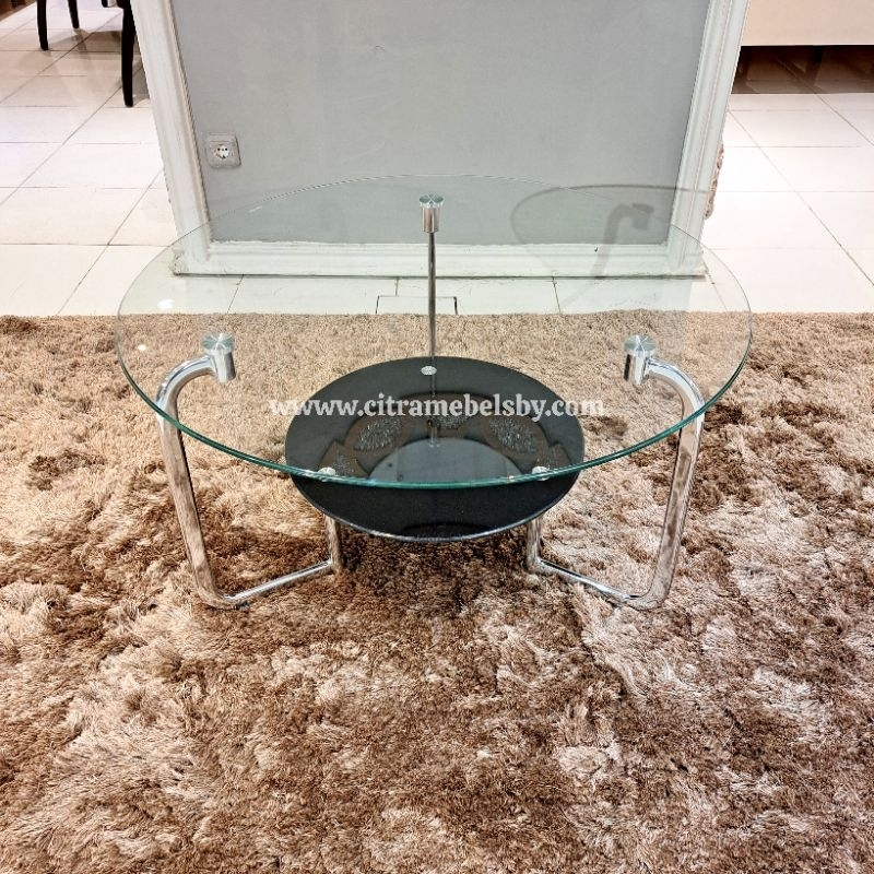 Meja Tamu top Kaca Bulat