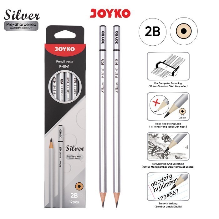 

1 LSN / 12 Pcs Pencil Pensil Joyko P-8141 Silver 2B