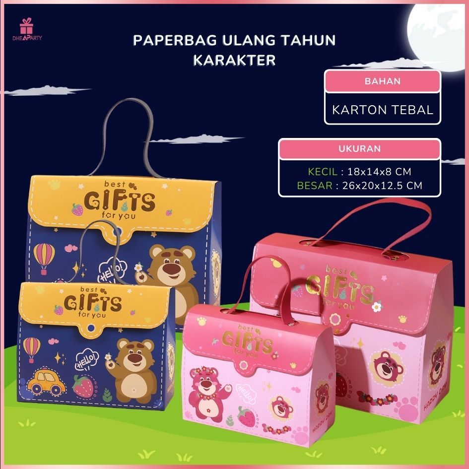 

DP Goodie Bag Ulang Tahun Souvenir Paperbag Ulang Tahun Kotak Kado Model Terbaru Kotak Kado Bentuk Tas Hadiah Sovenir Ulang Tahun PP04