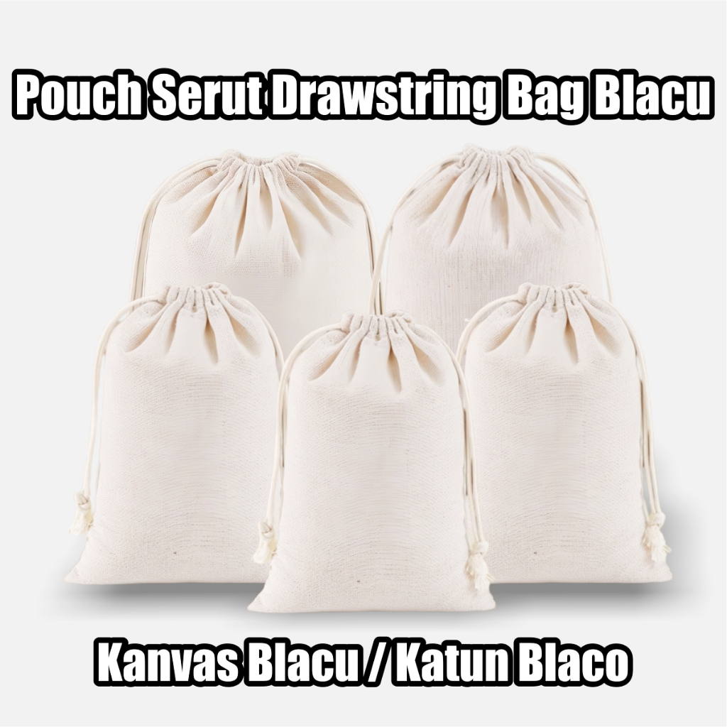 TAS POUCH SERUT DRAWSTRING DUST BAG BLACU PACKAGING MAKE UP KOSMETIK POLOS UNIK MURAH TEBAL LINEN