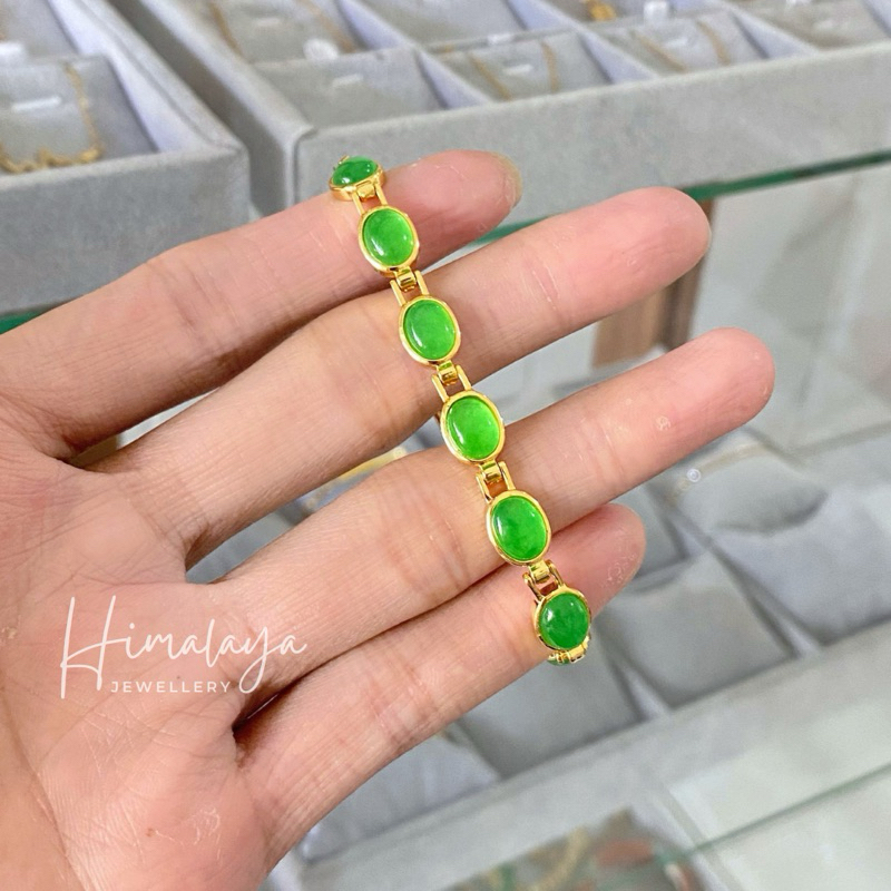 Gelang Permata Giok Asli Bahan Tembaga Lapis Emas Hongkong